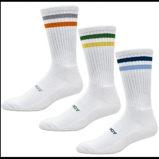 FootJoy - ComfortSof Crew Calcetines blancos con rayas surtidas, paquete de 3 - blanco