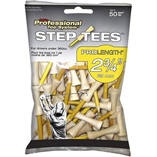 Pride Golf Tee - Step Tees ProLength 2 3/4 69mm 50 unités Bois et Jaune