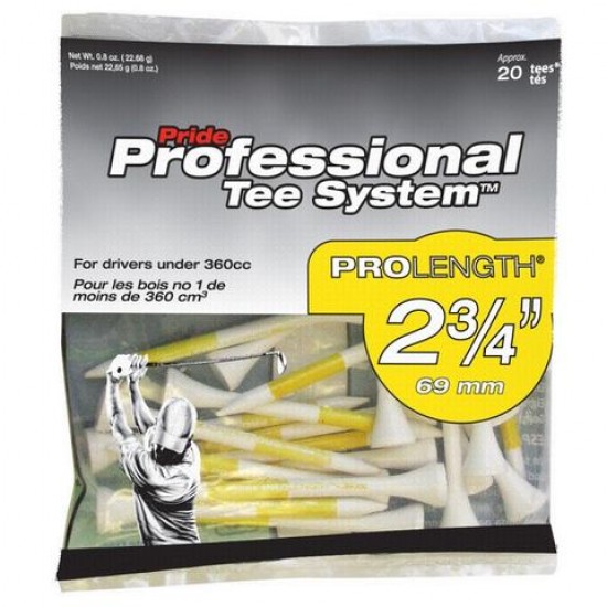 Pride Golf Tee - Tees ProLength 2 3/4 69mm 20 unités Blanc et Jaune