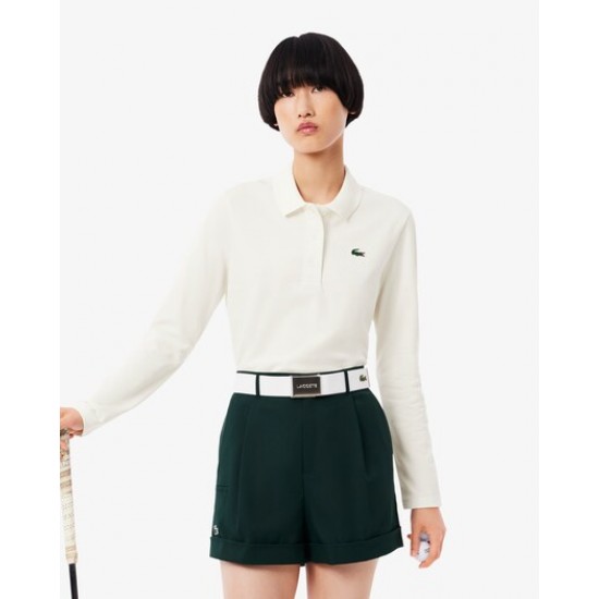 LACOSTE - Camisa de manga larga con cuello acanalado para mujer
