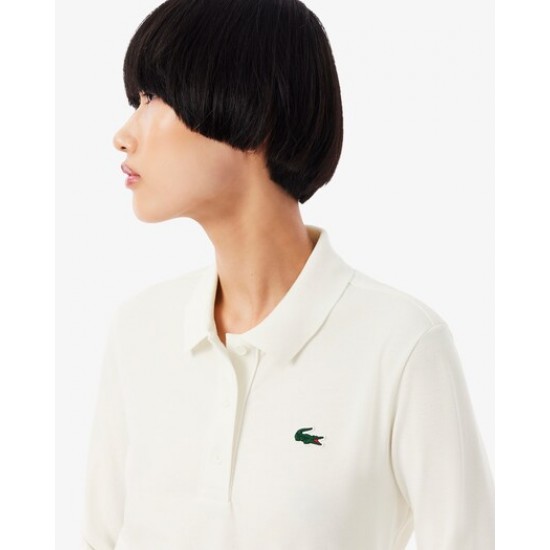 LACOSTE - Camisa de manga larga con cuello acanalado para mujer