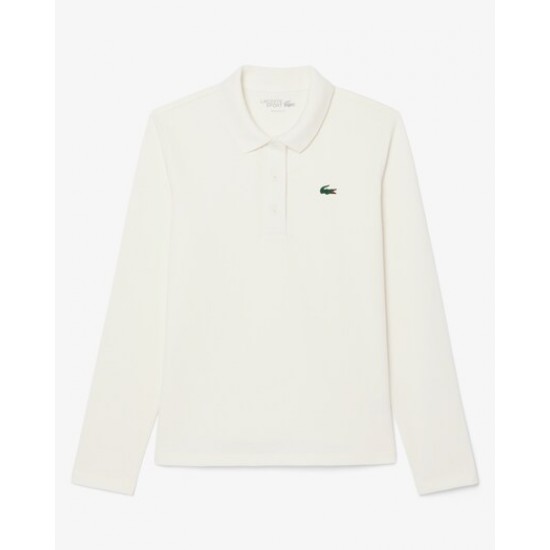 LACOSTE - Camisa de manga larga con cuello acanalado para mujer