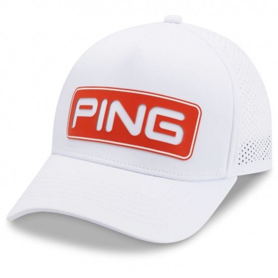 PING - TOUR VENTED DELTA GOLF HAT – WHITE / TANGO