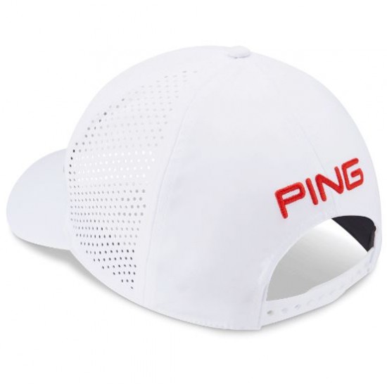 PING - TOUR VENTED DELTA GOLF HAT – WHITE / TANGO