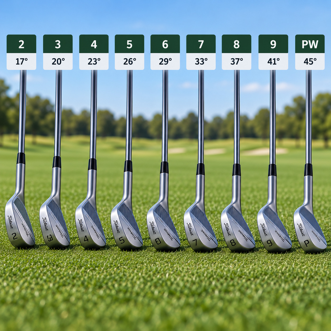 Hierros de golf ordenados por número y loft